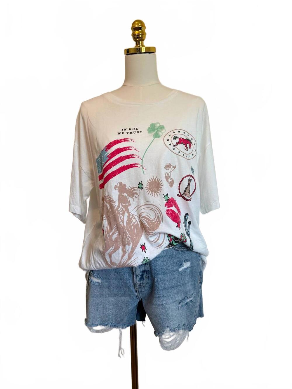 NEW PROMESA women's americana oversized graphic tee in white